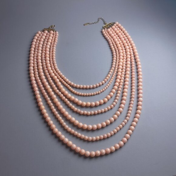 Baublebar Mutli Strand Layered Pastel Pink Peach Beaded Large Statement Necklace - Picture 4 of 12
